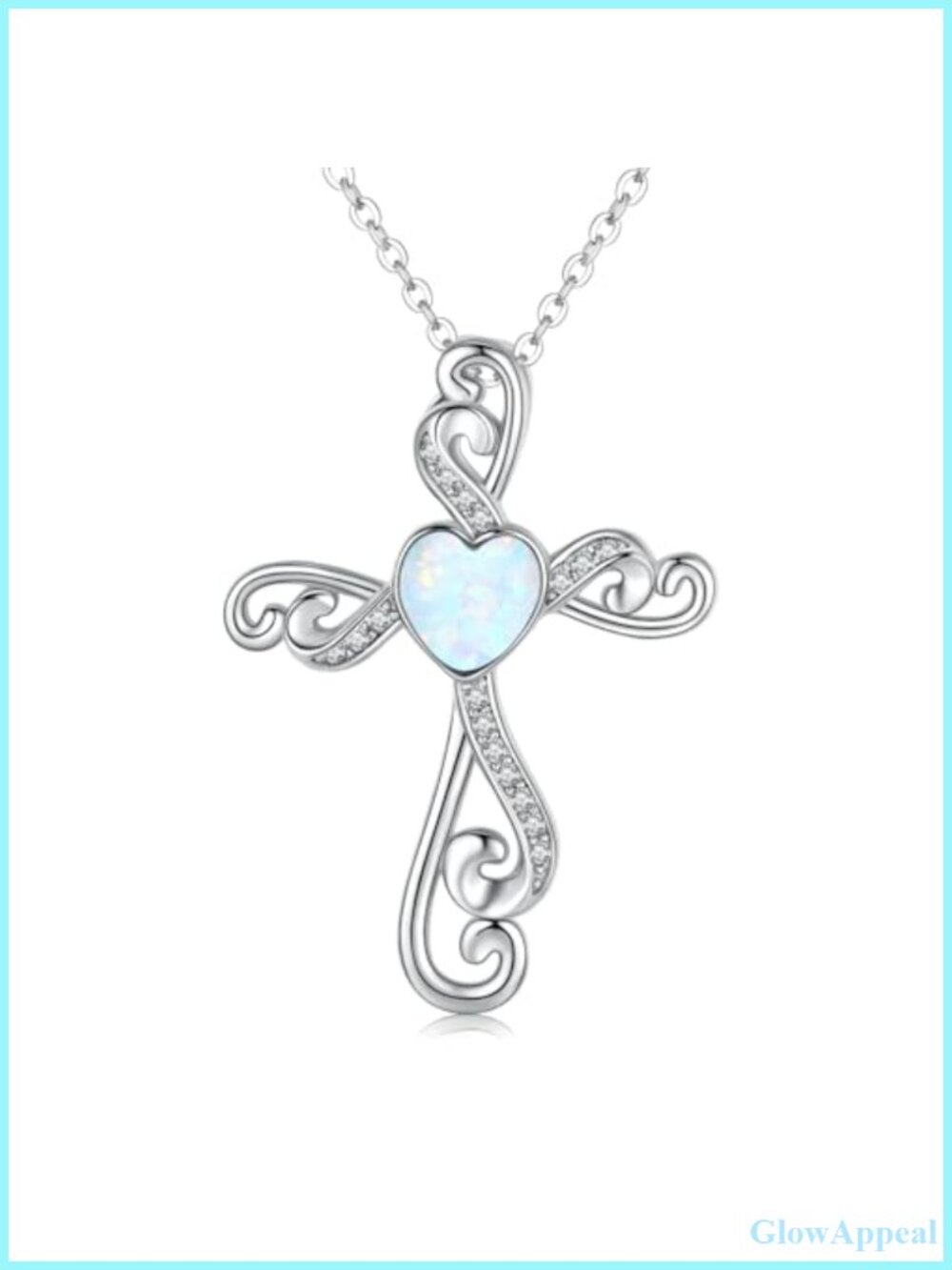 925 Sterling Silver Cross Pendant Necklace 18in Opal Religious Gift for Women